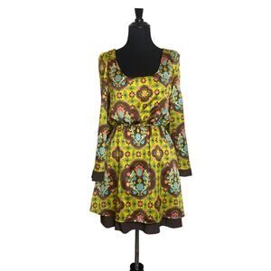 Judith March yellow floral vintage boho mini dress size small